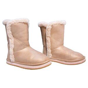 Girls Faux Fur Boots Size 1M — Sparkly Pull-On Winter Boots — Sugar